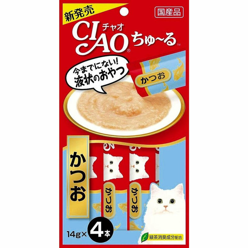 【自营】日本CIAO伊纳宝 猫零食Churu妙好啾噜营养柔软肉酱 美味猫条 4条装 鲣鱼味